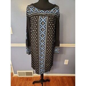 Ann Taylor LOFT Dress Women's Size Medium Blue Floral Long Sleeve Boho Shift